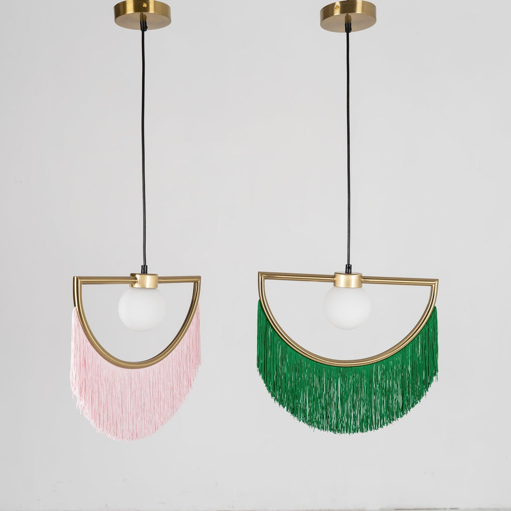 Solara Lampe suspendue en tissu à franges style globe rétro bohème - Neutralighting