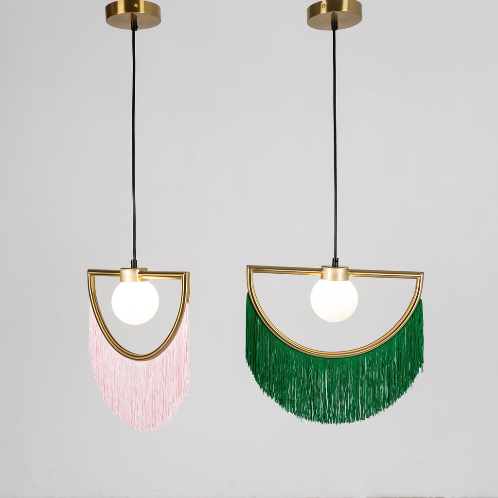 Solara Lampe suspendue en tissu à franges style globe rétro bohème - Neutralighting