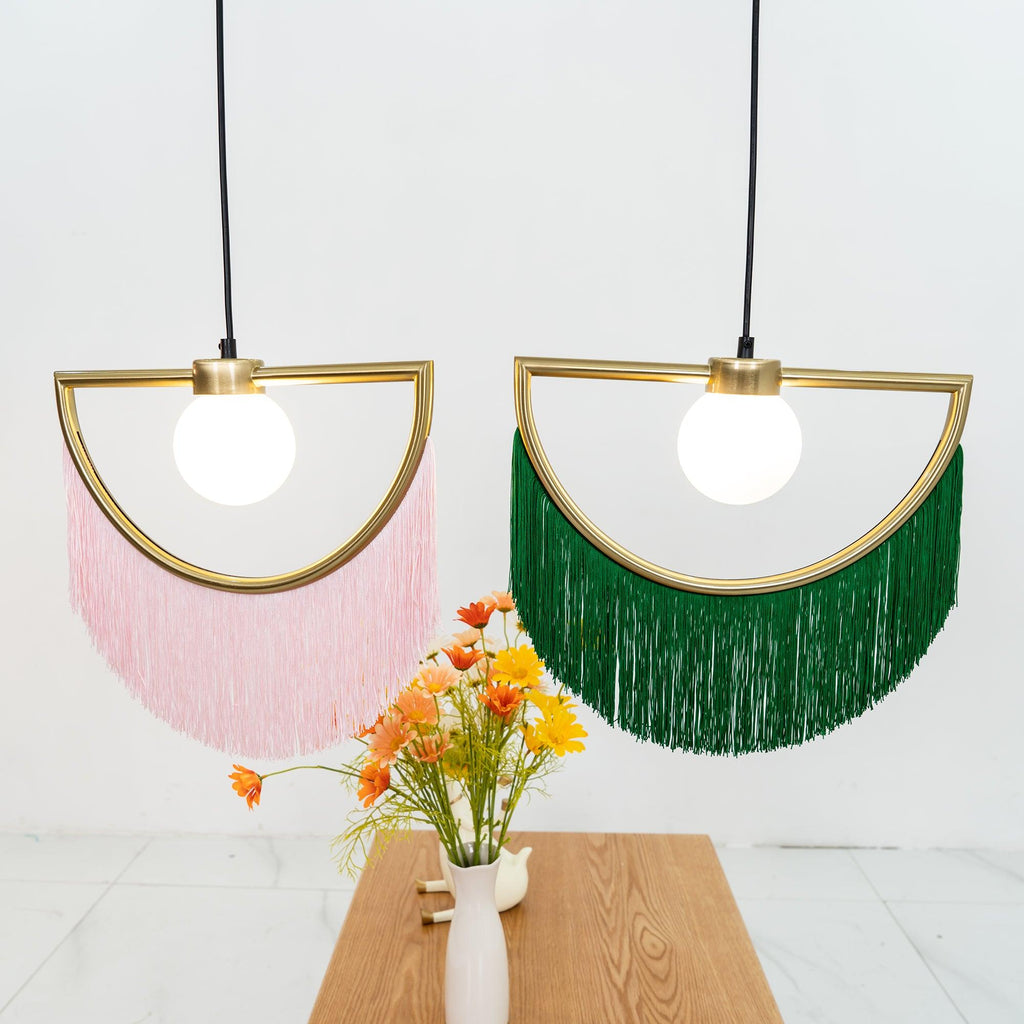 Solara Lampe suspendue en tissu à franges style globe rétro bohème - Neutralighting