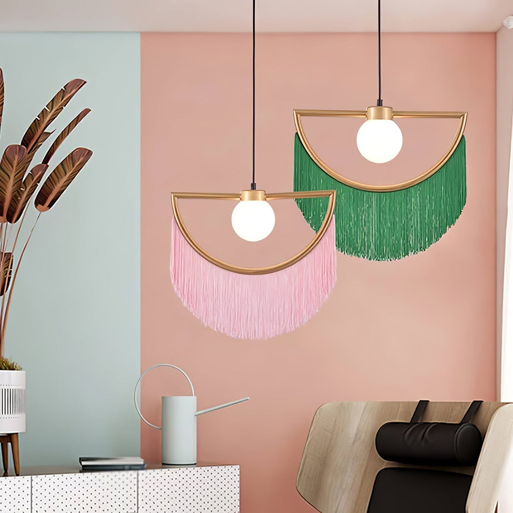 Solara Lampe suspendue en tissu à franges style globe rétro bohème - Neutralighting
