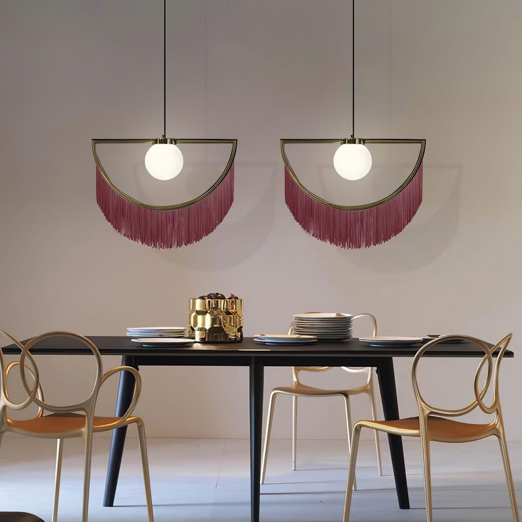 Solara Lampe suspendue en tissu à franges style globe rétro bohème - Neutralighting
