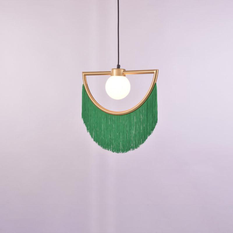 Solara Lampe suspendue en tissu à franges style globe rétro bohème - Neutralighting