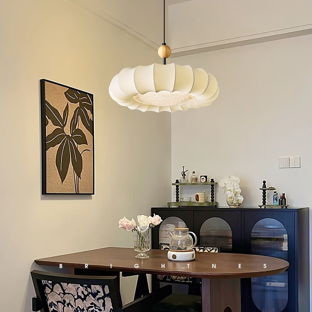 Lyvina Lampe Pendante Traditionnelle en Bois Naturel et Tissu - Neutralighting