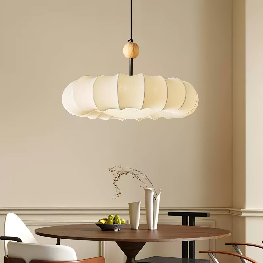 Lyvina Lampe Pendante Traditionnelle en Bois Naturel et Tissu - Neutralighting