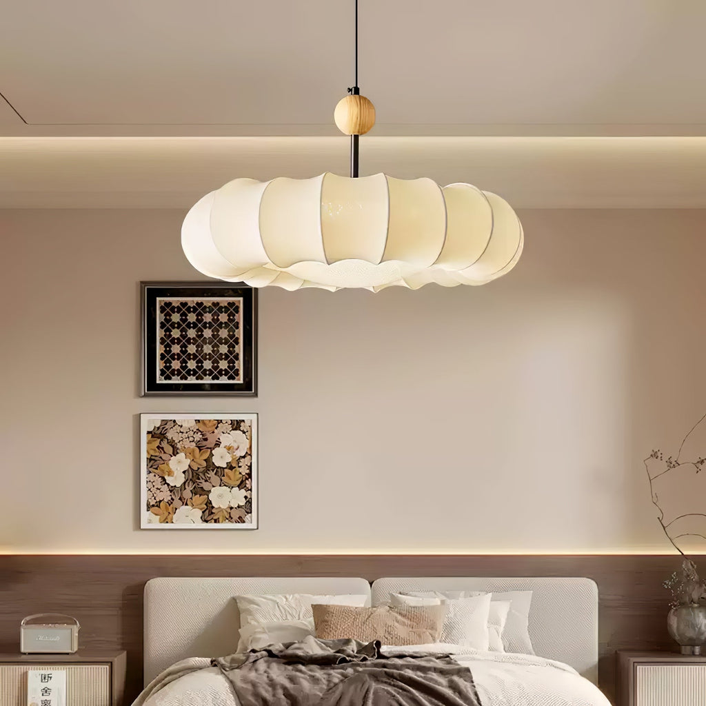 Lyvina Lampe Pendante Traditionnelle en Bois Naturel et Tissu - Neutralighting