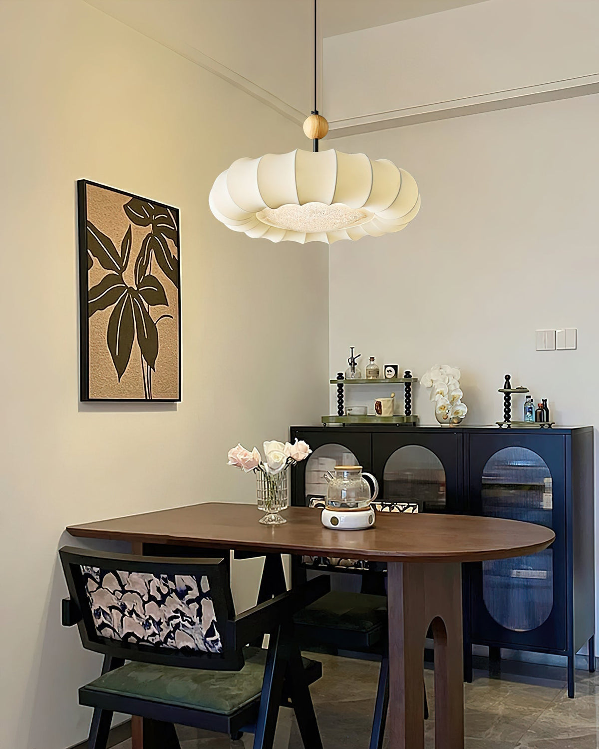 Lyvina Lampe Pendante Traditionnelle en Bois Naturel et Tissu - Neutralighting