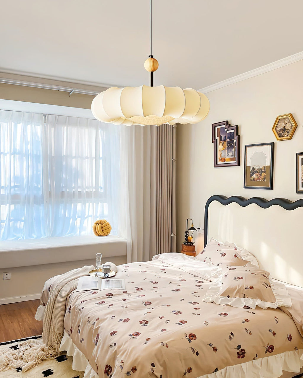 Lyvina Lampe Pendante Traditionnelle en Bois Naturel et Tissu - Neutralighting