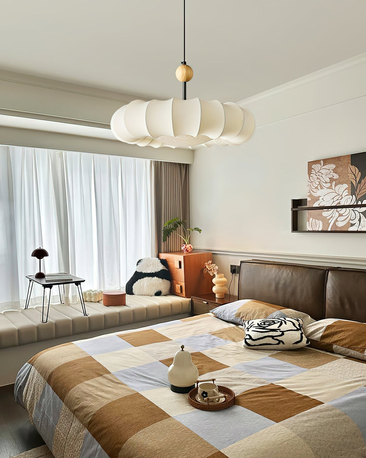 Lyvina Lampe Pendante Traditionnelle en Bois Naturel et Tissu - Neutralighting