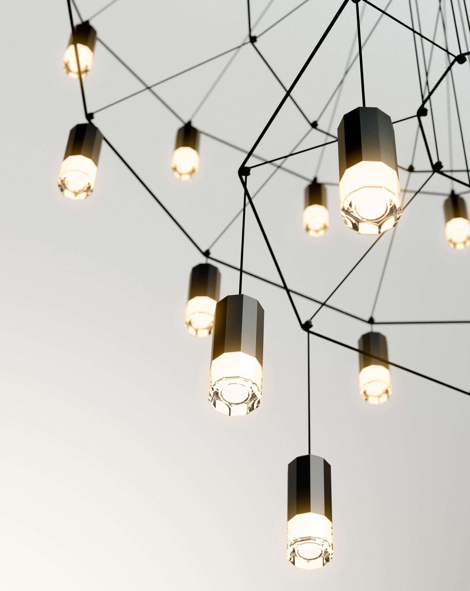 Lustra Chandelier Lignes Noir Structure Métallique LED - Neutralighting