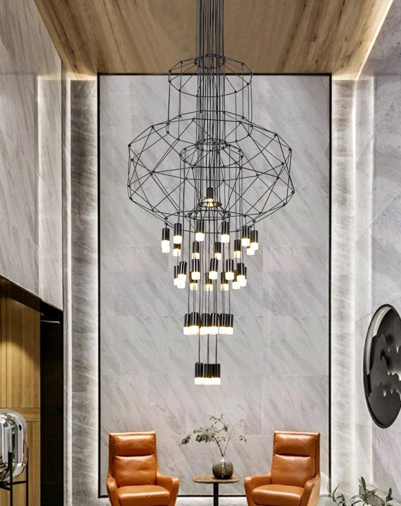 Lustra Chandelier Lignes Noir Structure Métallique LED - Neutralighting