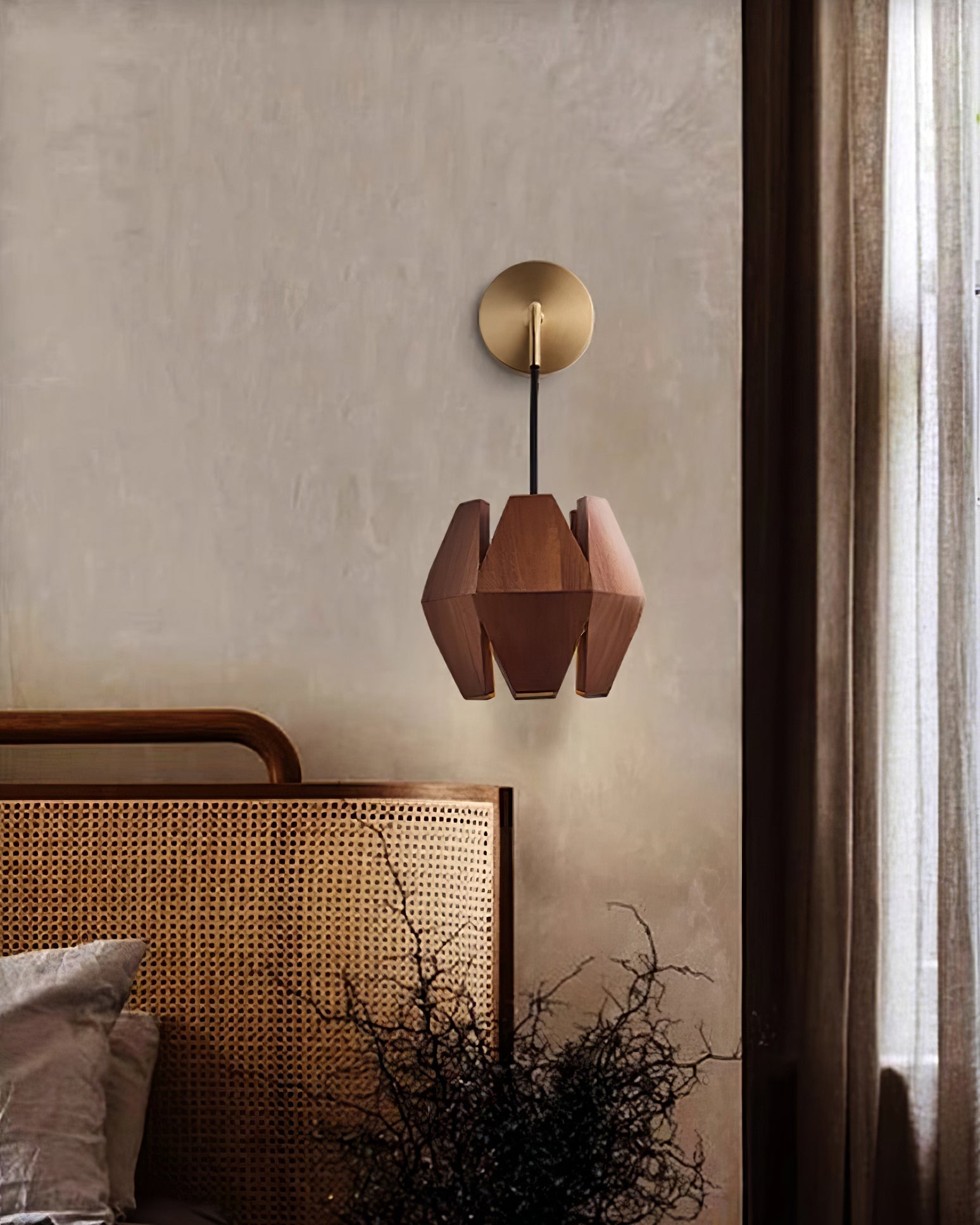 Applique Murale Corps Facetté Noyer Abat-jour Branchement Nordic - Neutralighting