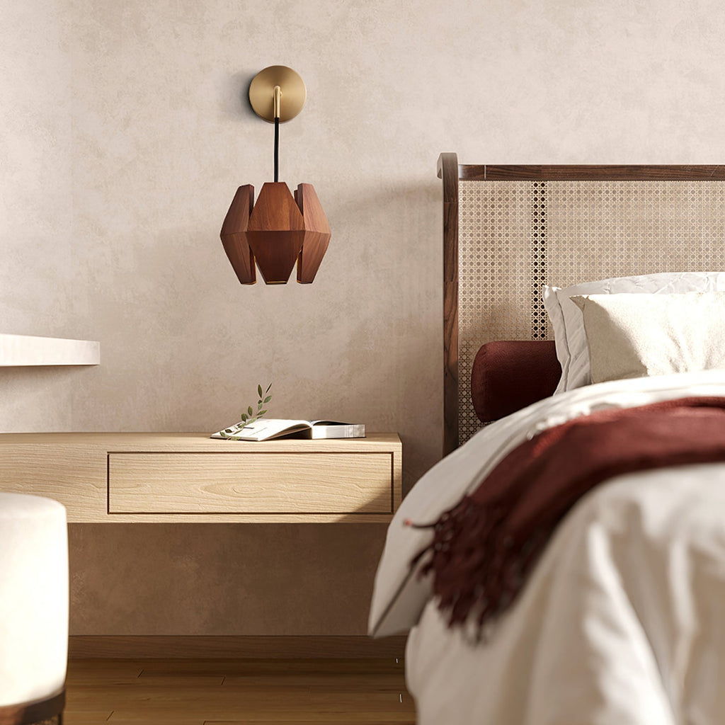 Applique Murale Corps Facetté Noyer Abat-jour Branchement Nordic - Neutralighting