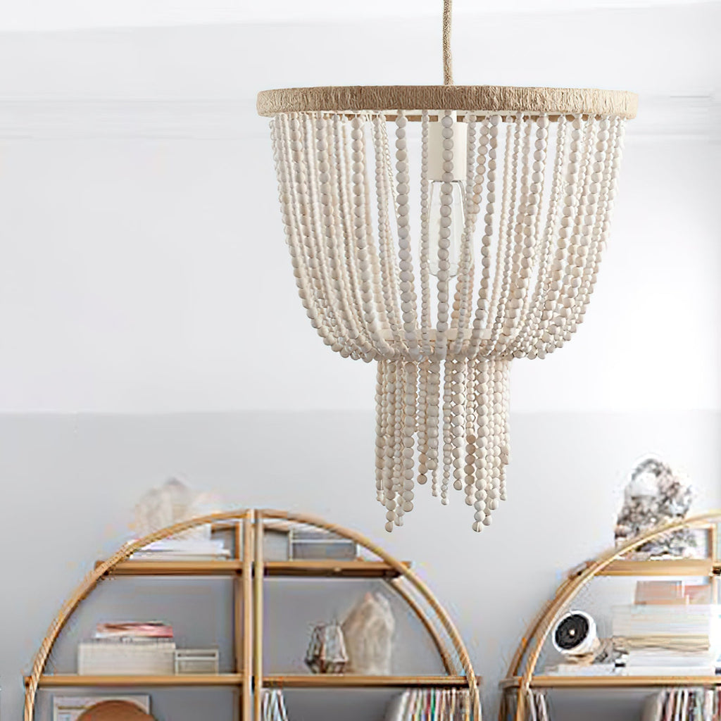 Himinuvyi Chandelier en Bois, Corde et Métal à Perles Moderne - Neutralighting