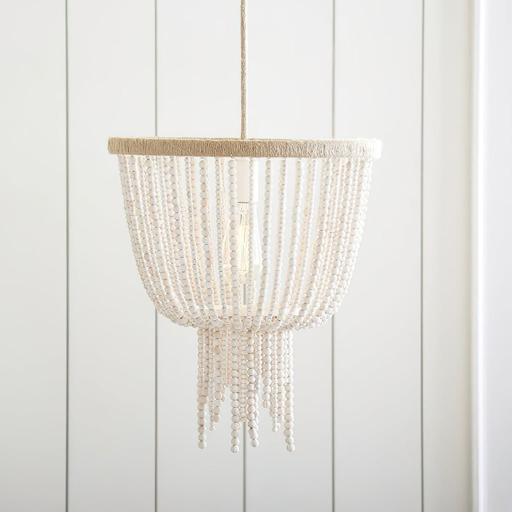Himinuvyi Chandelier en Bois, Corde et Métal à Perles Moderne - Neutralighting