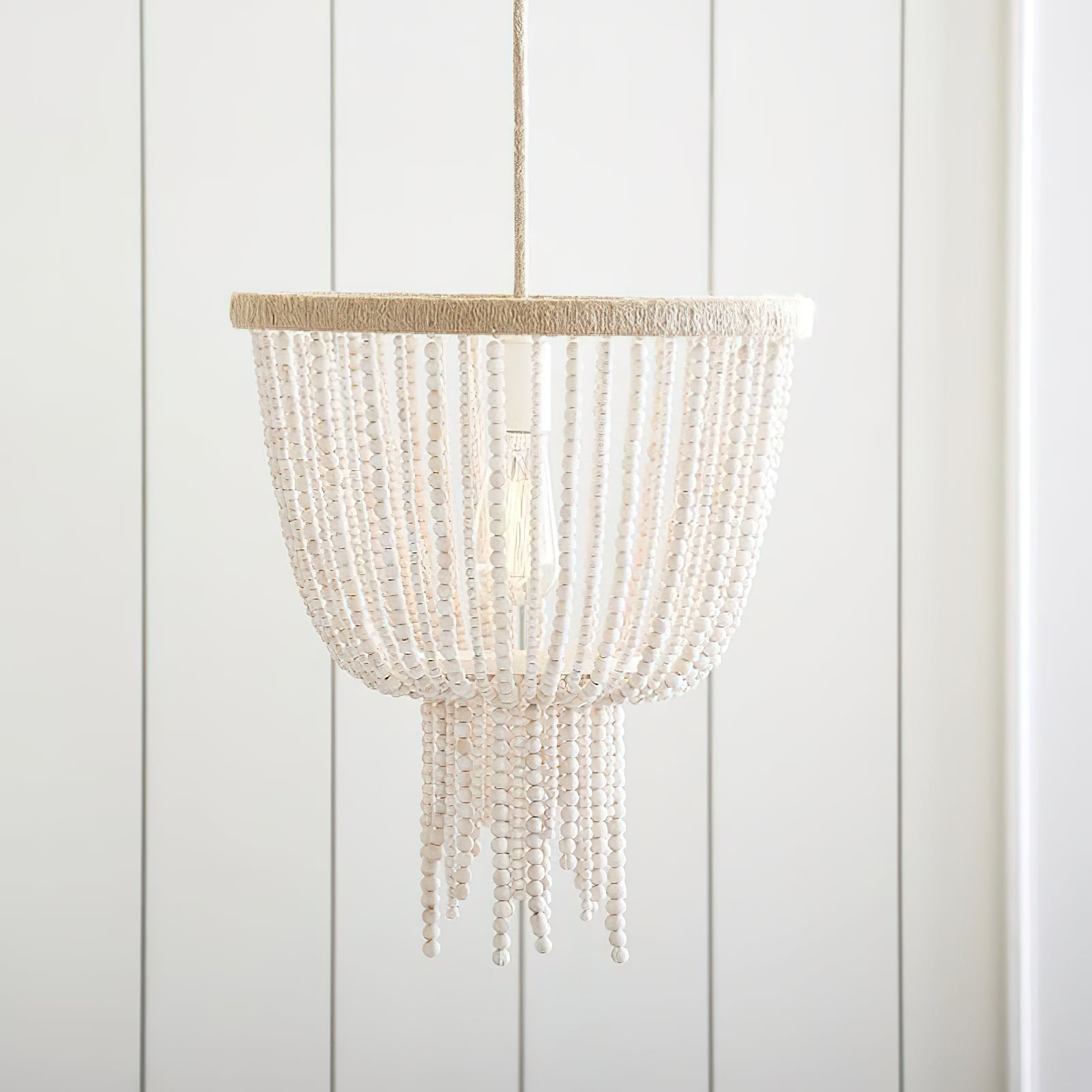 Himinuvyi Chandelier en Bois, Corde et Métal à Perles Moderne - Neutralighting
