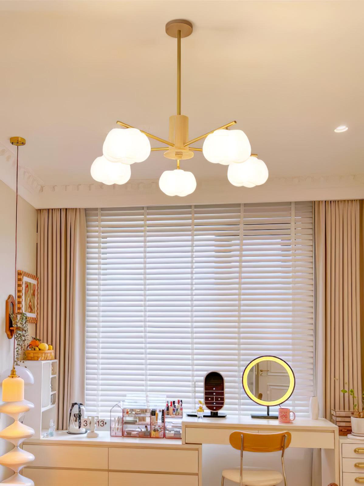 Lustra Chandelier Boules de Coton Bois Doré PE - Neutralighting