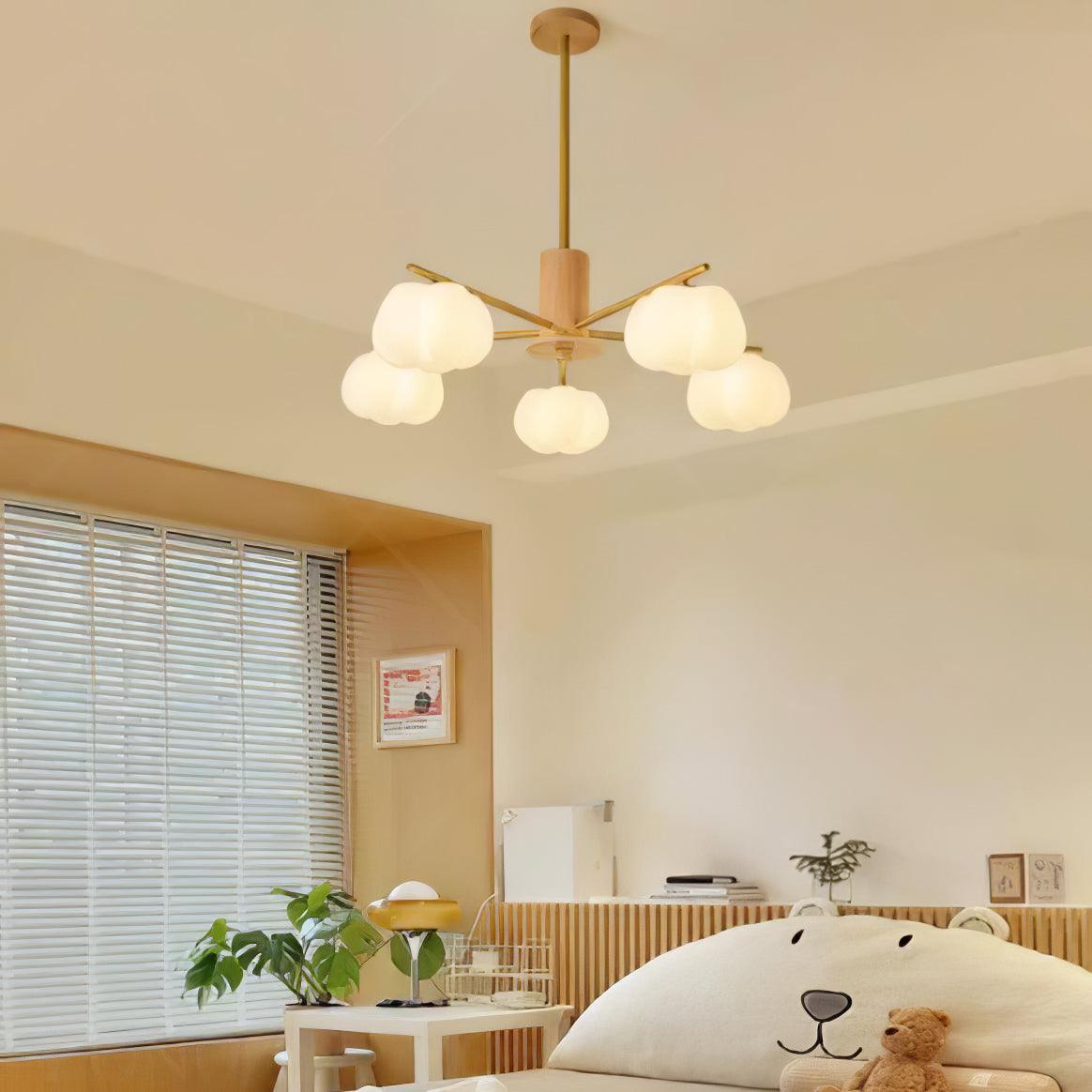 Lustra Chandelier Boules de Coton Bois Doré PE - Neutralighting