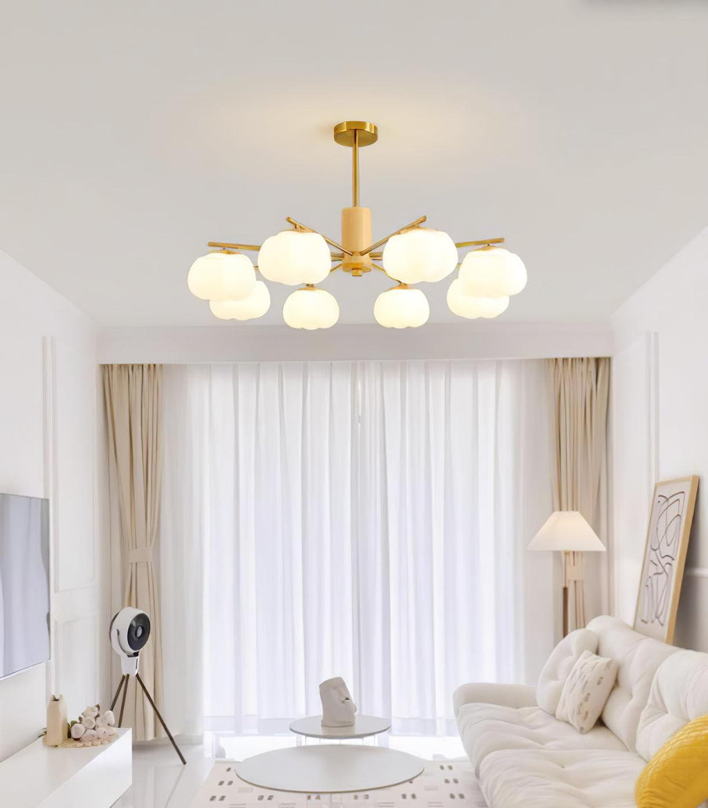 Lustra Chandelier Boules de Coton Bois Doré PE - Neutralighting