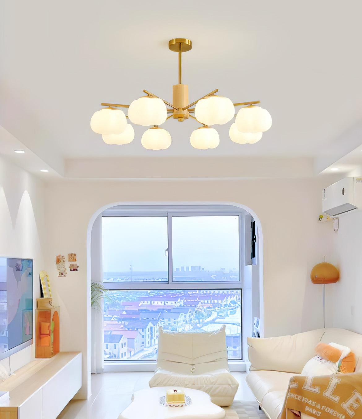 Lustra Chandelier Boules de Coton Bois Doré PE - Neutralighting