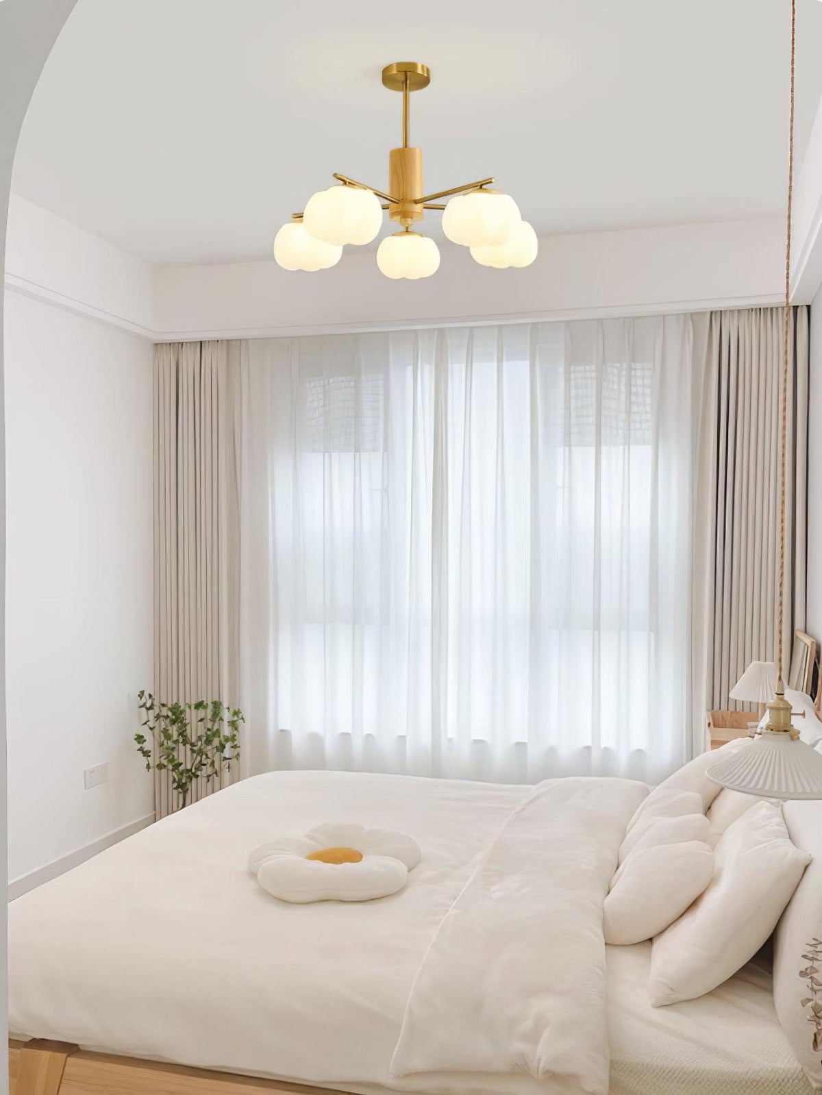Lustra Chandelier Boules de Coton Bois Doré PE - Neutralighting