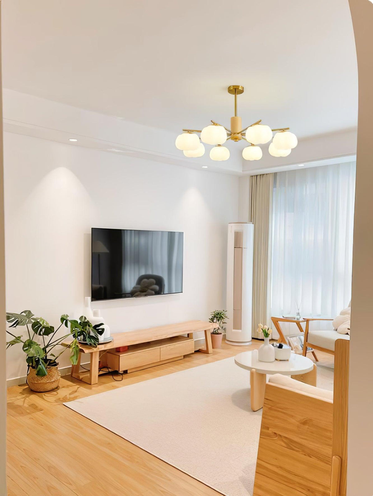 Lustra Chandelier Boules de Coton Bois Doré PE - Neutralighting
