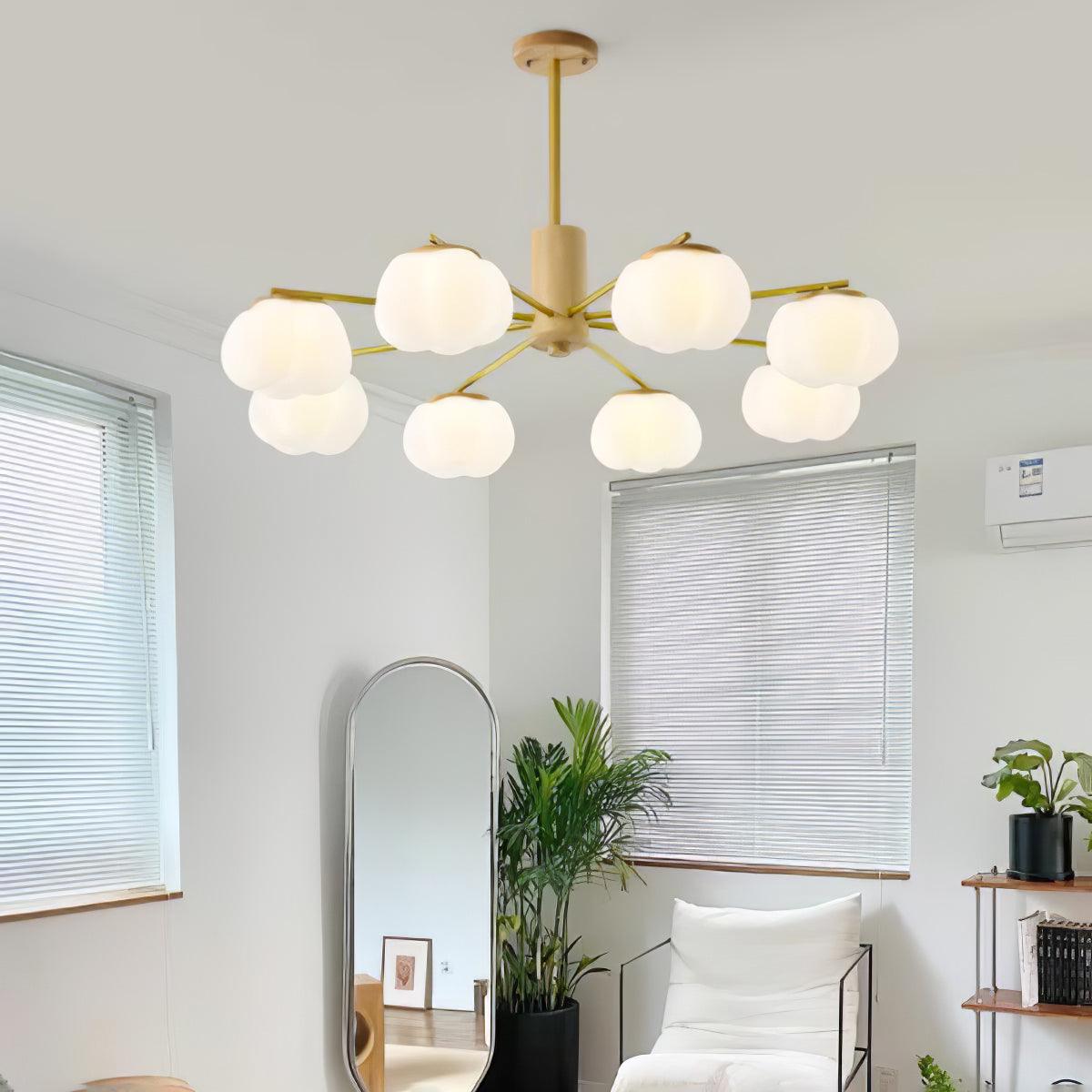 Lustra Chandelier Boules de Coton Bois Doré PE - Neutralighting