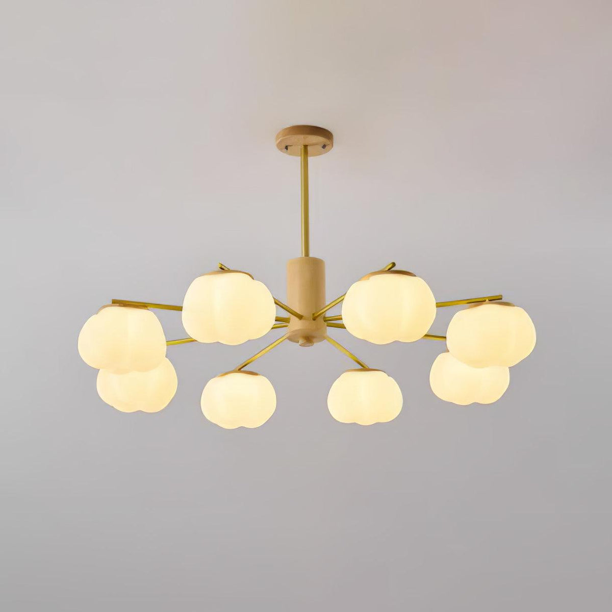 Lustra Chandelier Boules de Coton Bois Doré PE - Neutralighting