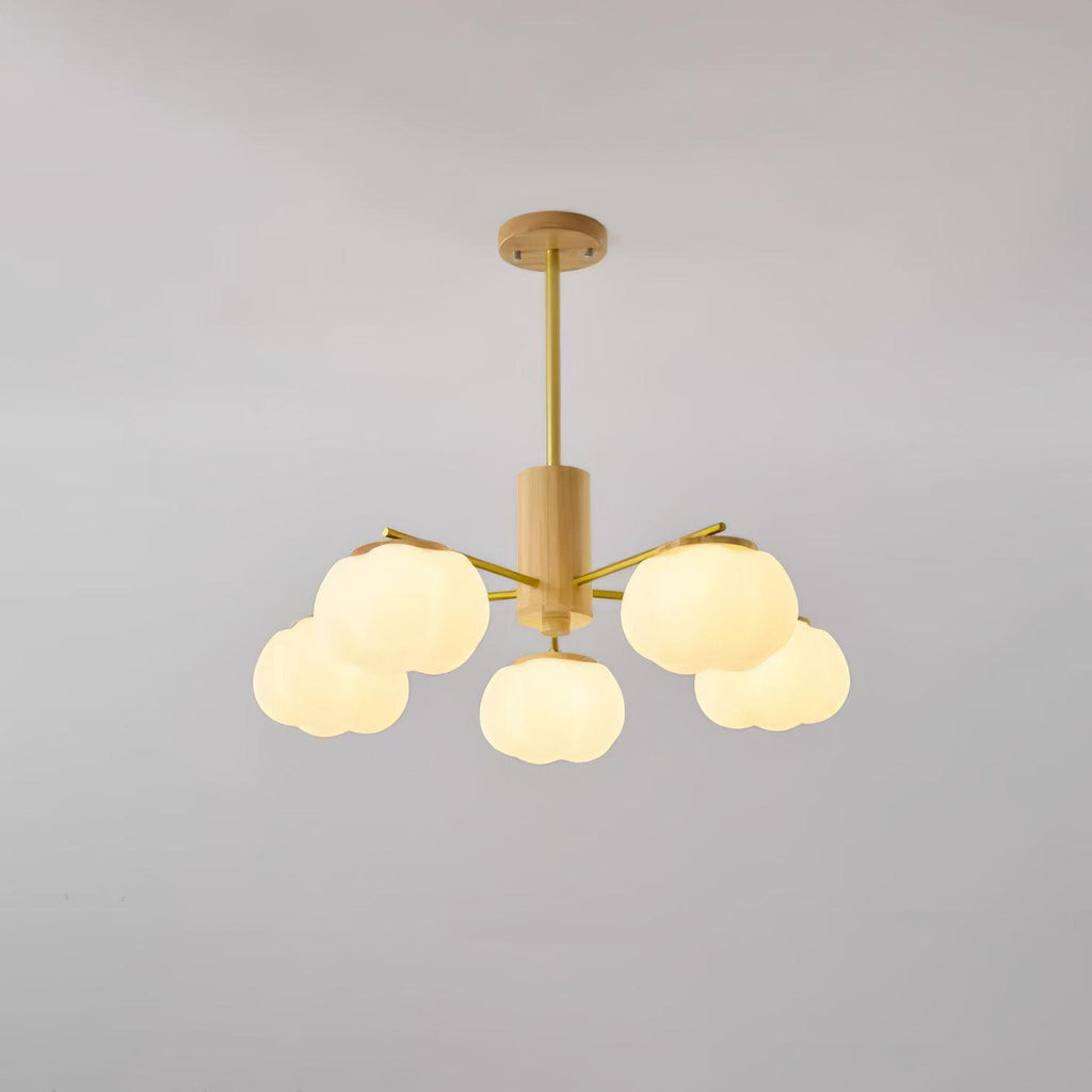 Lustra Chandelier Boules de Coton Bois Doré PE - Neutralighting