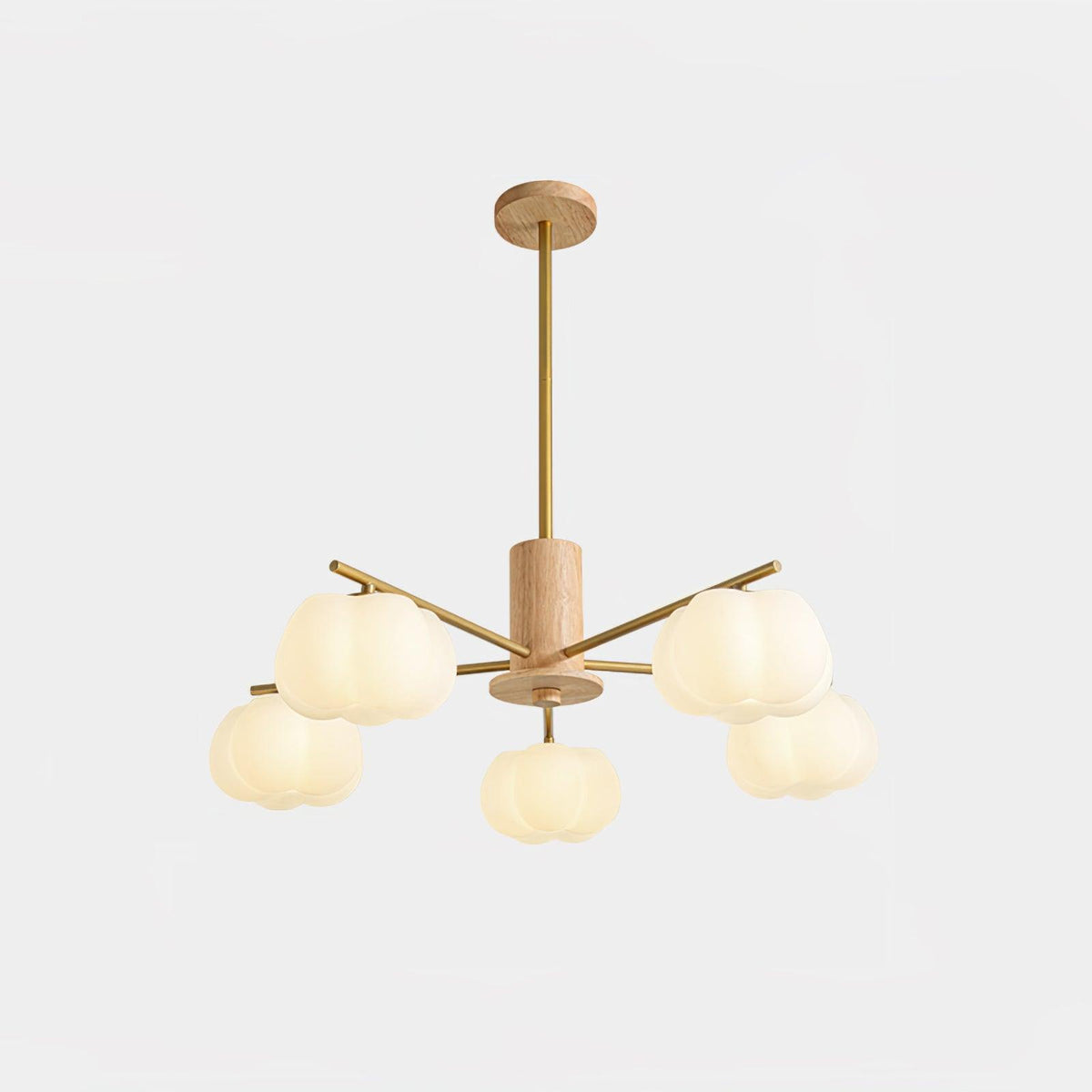 Lustra Chandelier Boules de Coton Bois Doré PE - Neutralighting