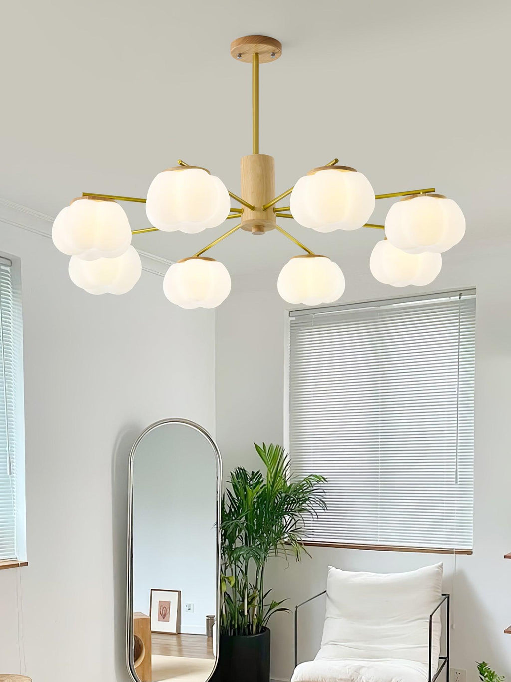 Lustra Chandelier Boules de Coton Bois Doré PE - Neutralighting