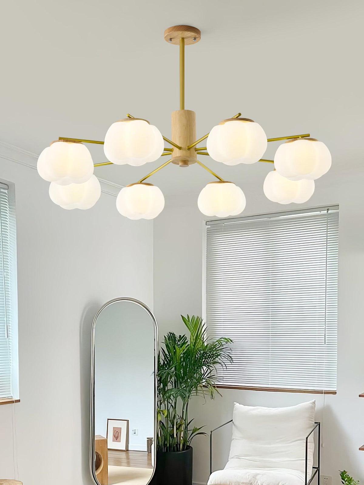Lustra Chandelier Boules de Coton Bois Doré PE - Neutralighting