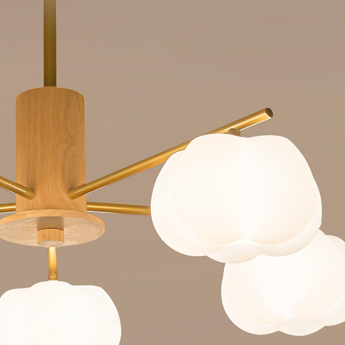Lustra Chandelier Boules de Coton Bois Doré PE - Neutralighting