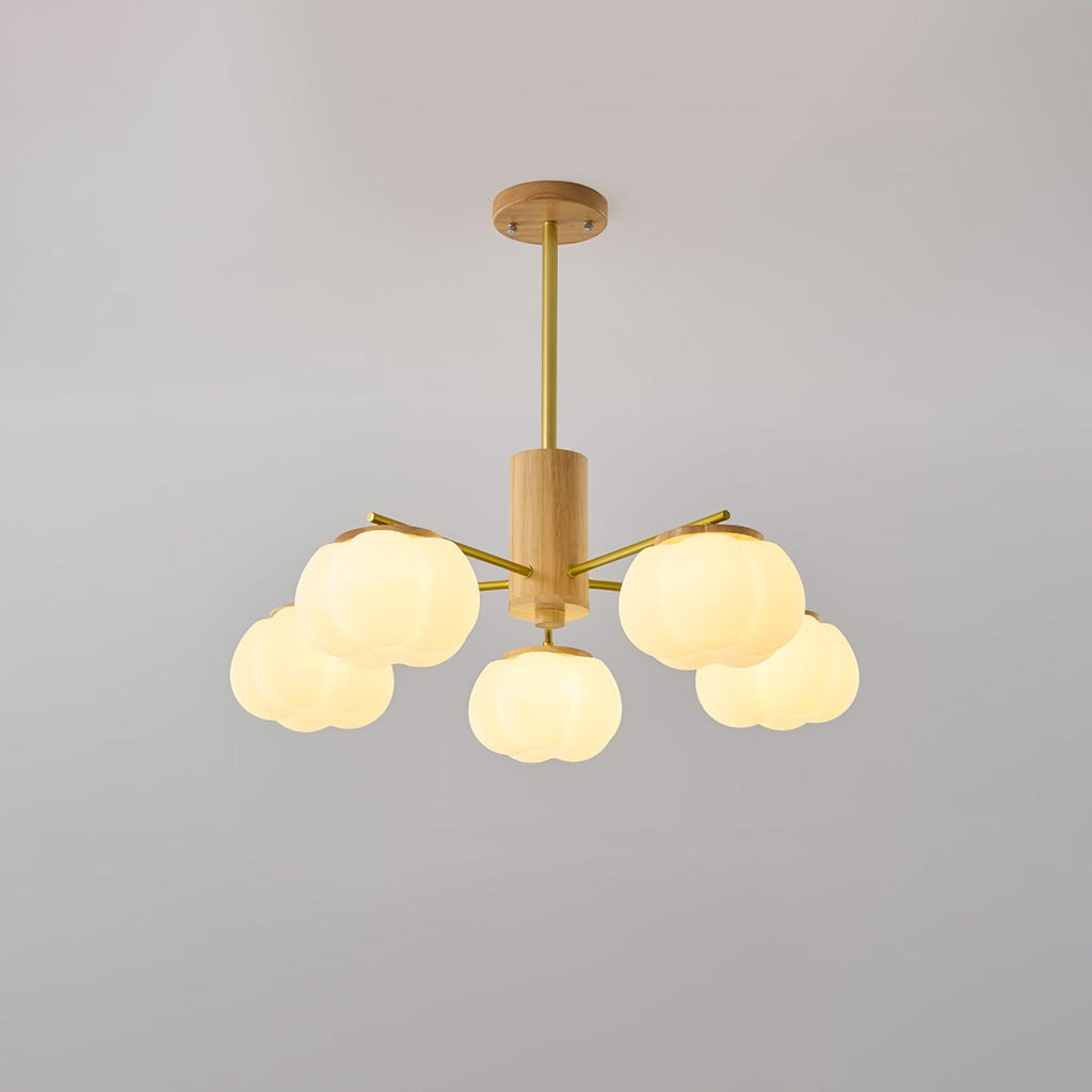 Lustra Chandelier Boules de Coton Bois Doré PE - Neutralighting