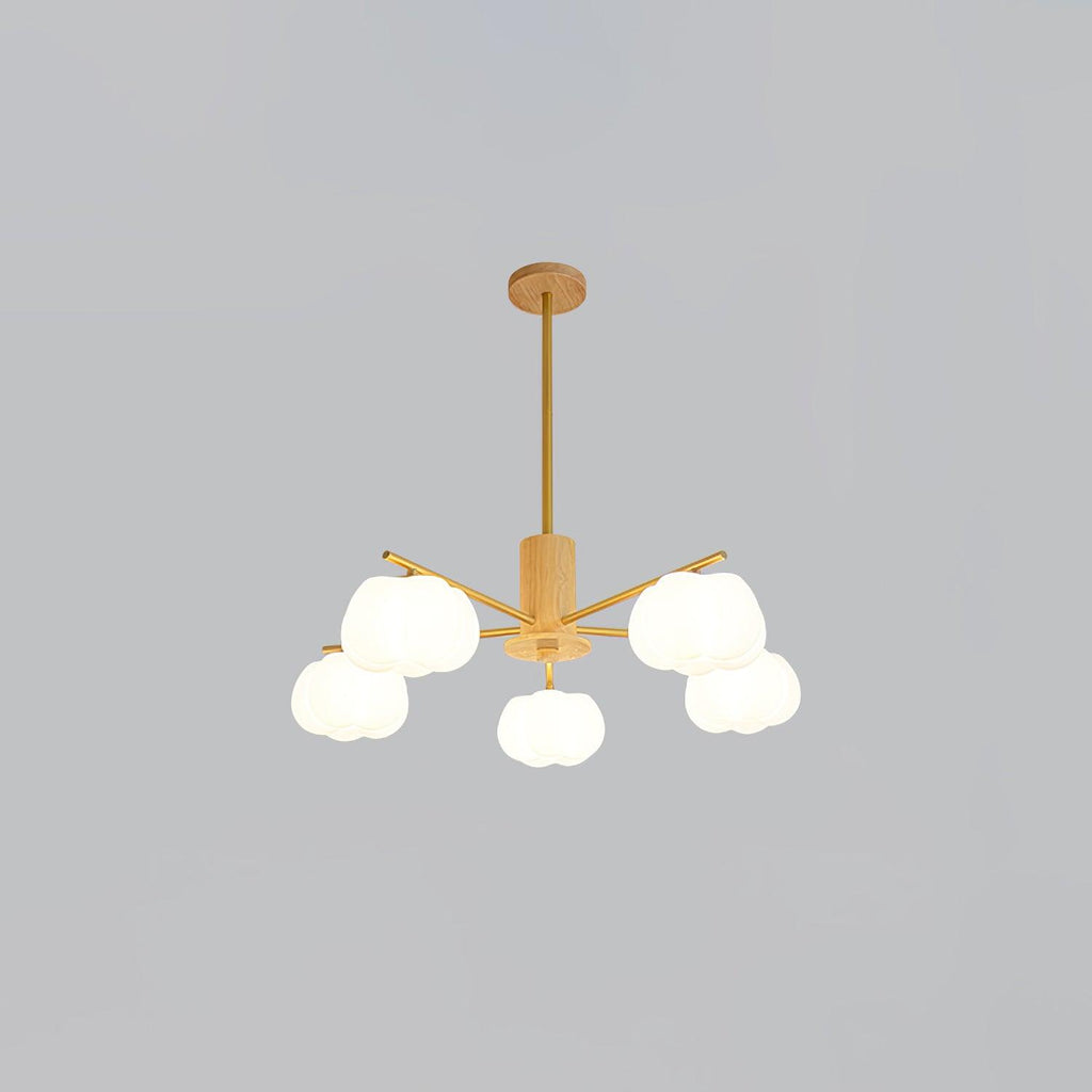 Lustra Chandelier Boules de Coton Bois Doré PE - Neutralighting