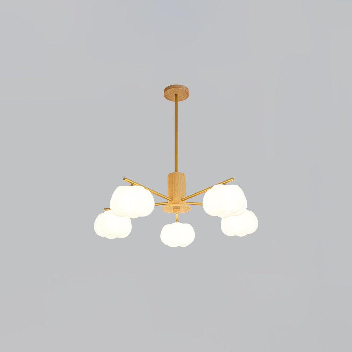 Lustra Chandelier Boules de Coton Bois Doré PE - Neutralighting