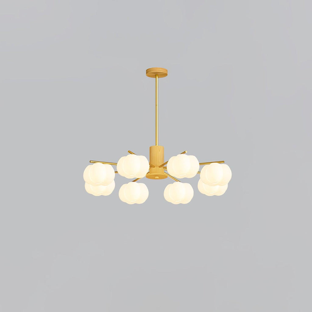 Lustra Chandelier Boules de Coton Bois Doré PE - Neutralighting