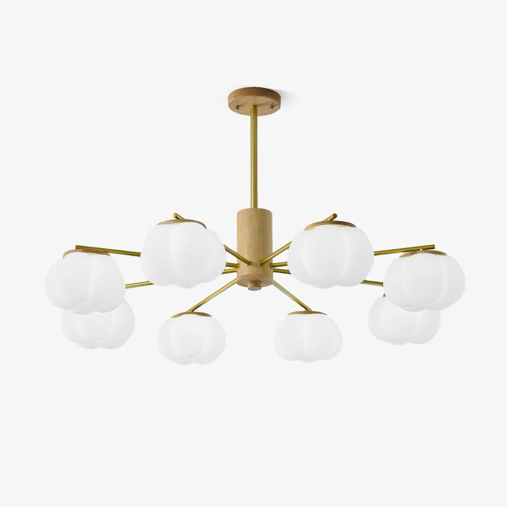 Lustra Chandelier Boules de Coton Bois Doré PE - Neutralighting