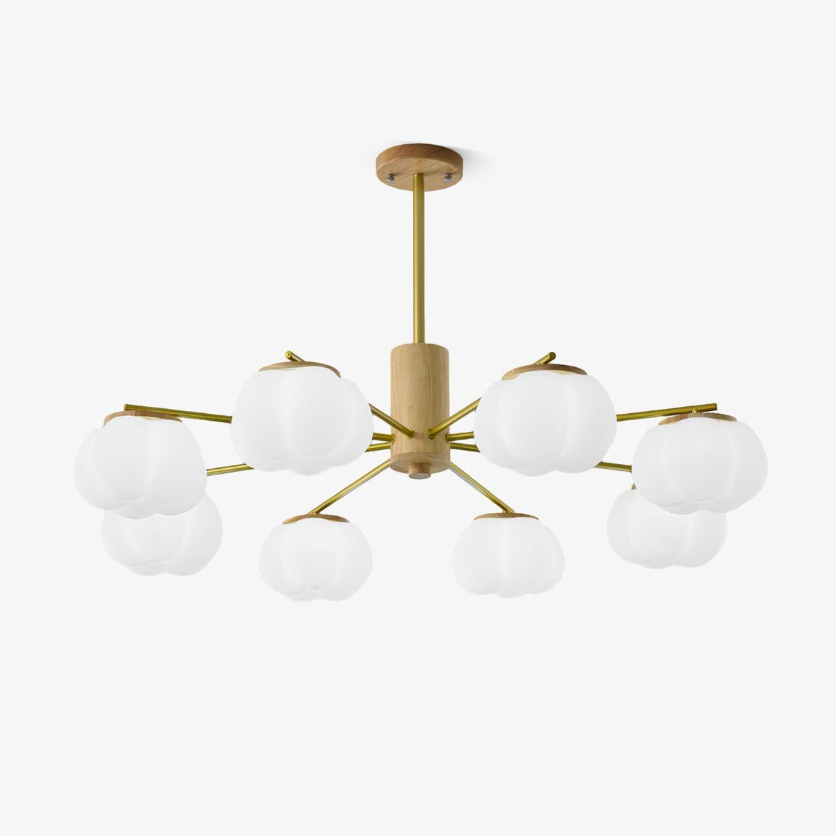 Lustra Chandelier Boules de Coton Bois Doré PE - Neutralighting