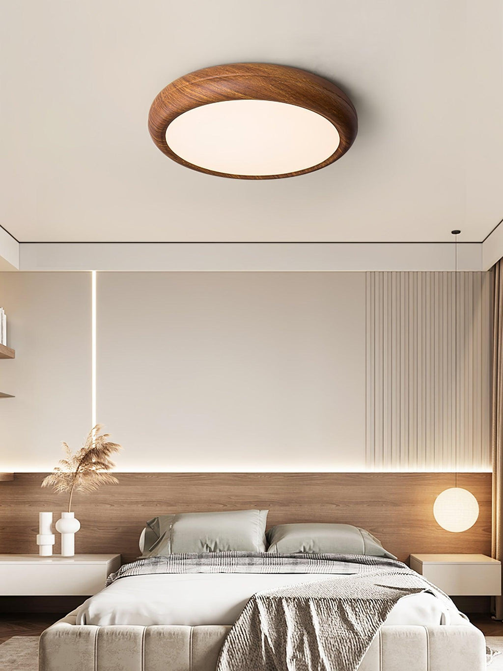 Solara Plafonnier rond en acrylique effet bois - Neutralighting