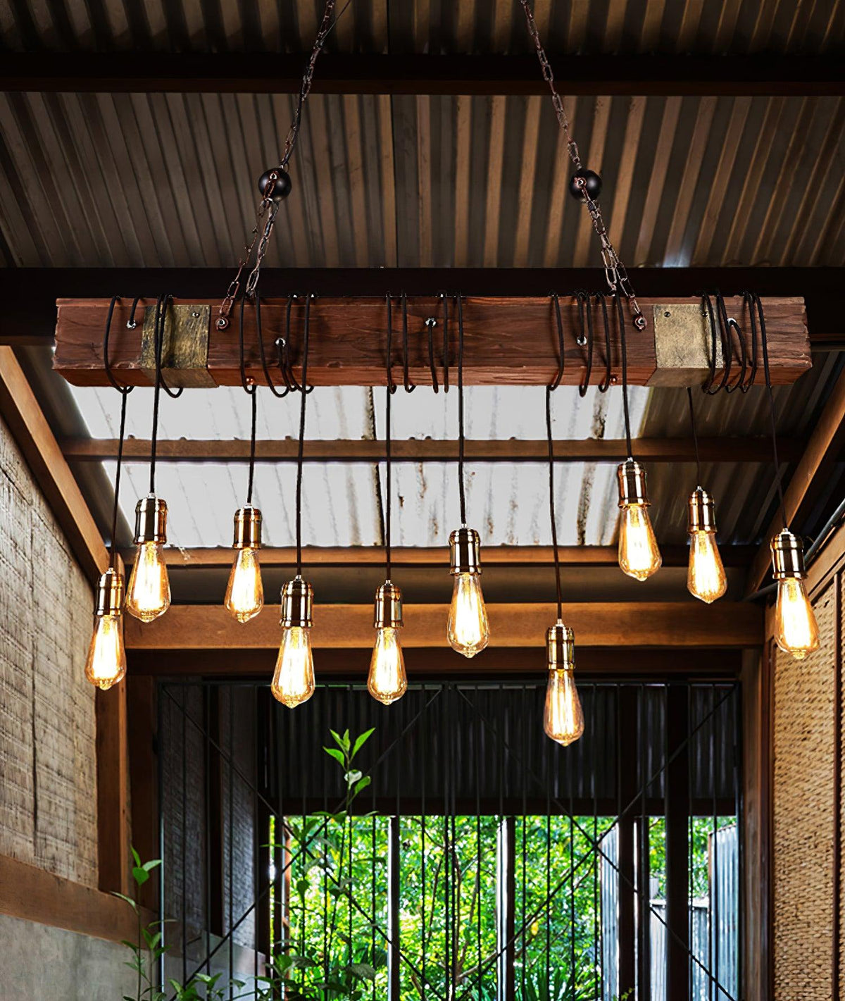 Lustra Chandelier Poutre en Bois Ampoule Edison Rustique - Neutralighting