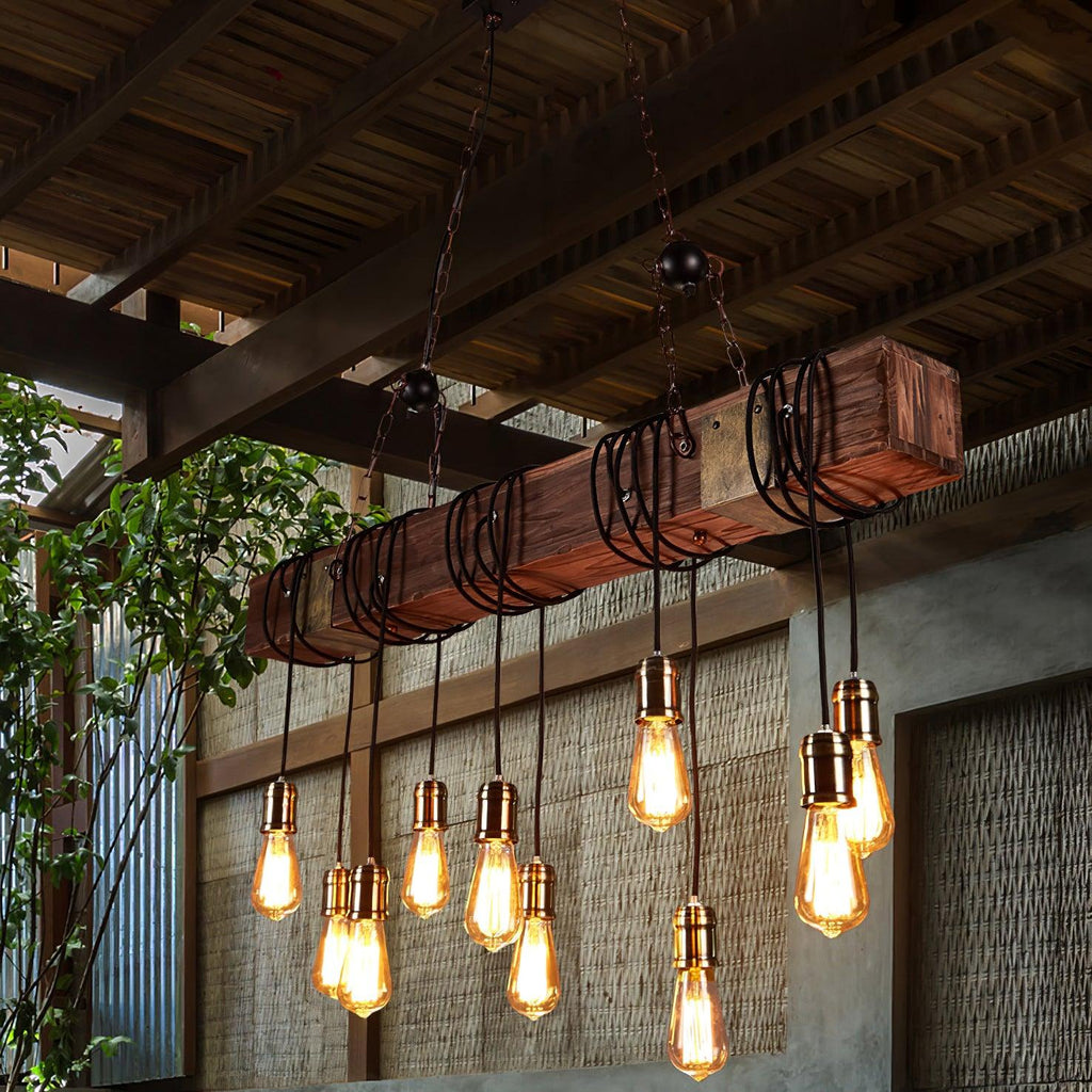 Lustra Chandelier Poutre en Bois Ampoule Edison Rustique - Neutralighting