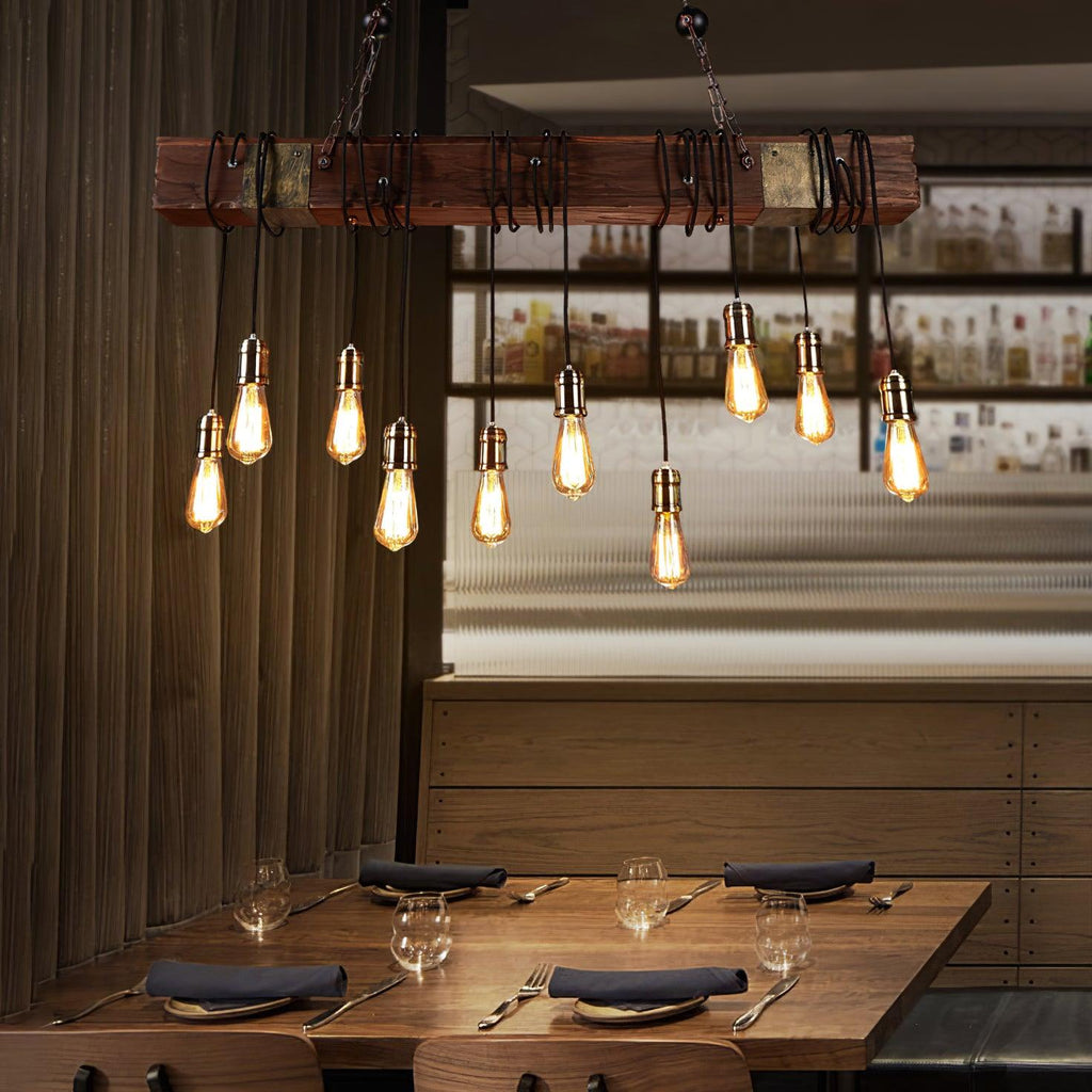 Lustra Chandelier Poutre en Bois Ampoule Edison Rustique - Neutralighting