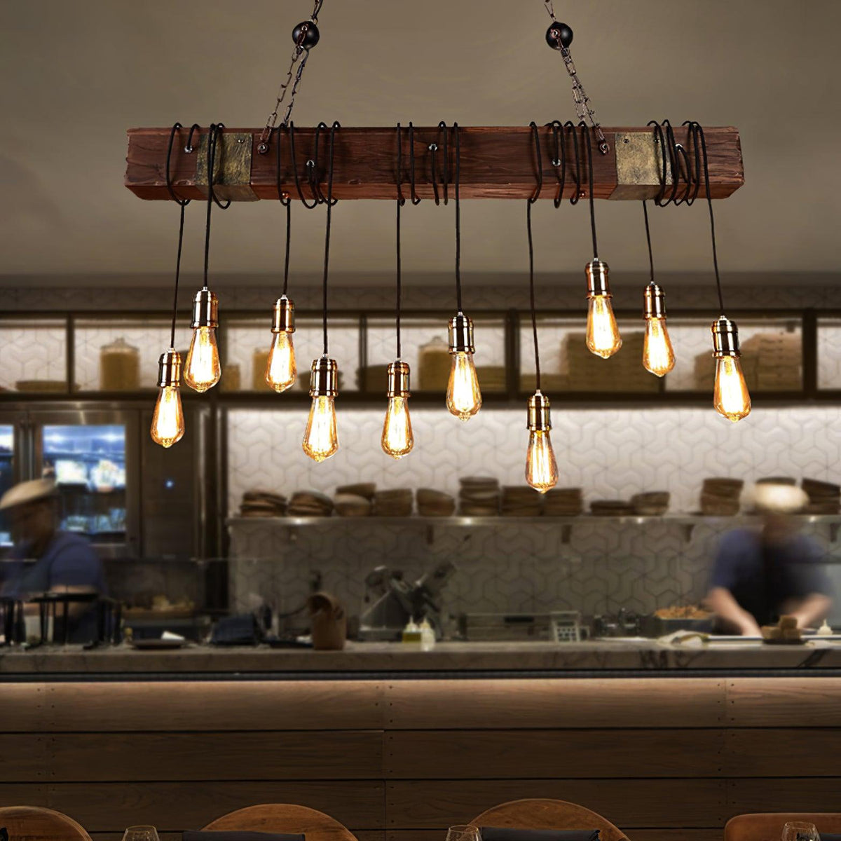 Lustra Chandelier Poutre en Bois Ampoule Edison Rustique - Neutralighting