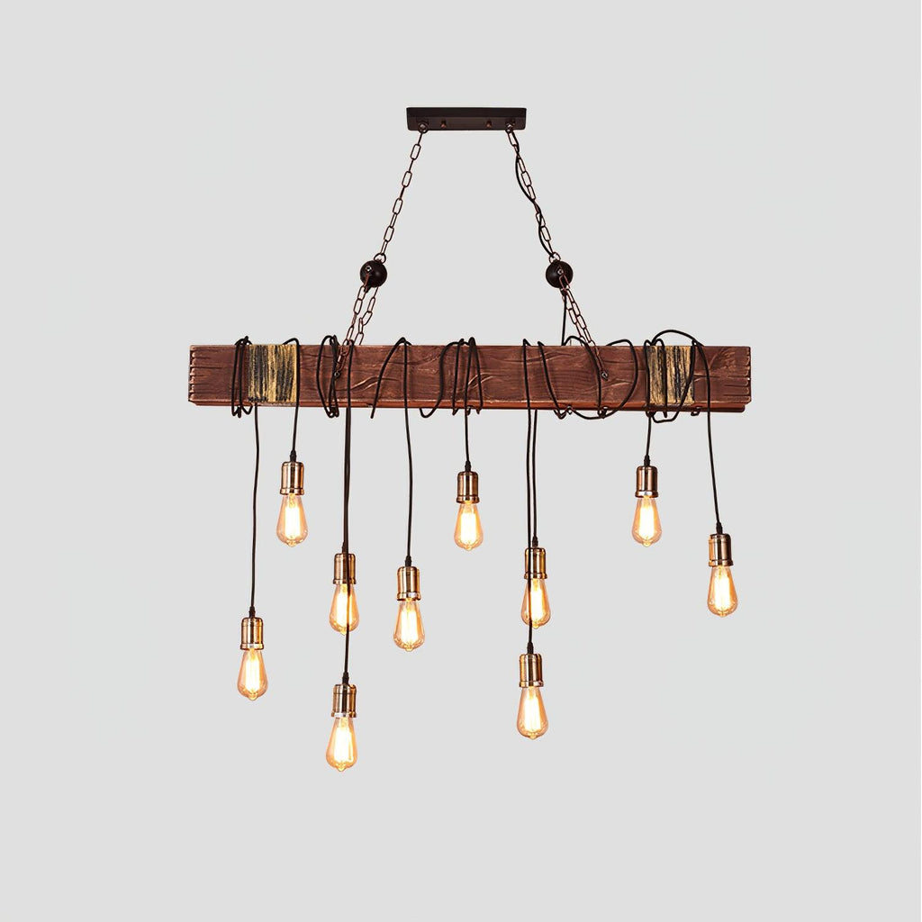 Lustra Chandelier Poutre en Bois Ampoule Edison Rustique - Neutralighting