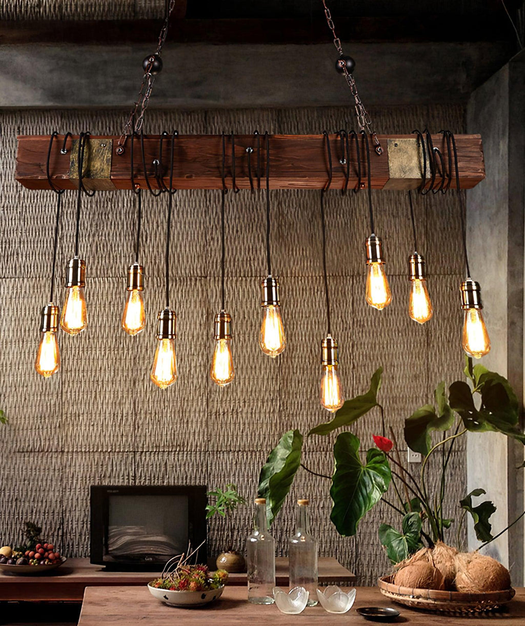 Lustra Chandelier Poutre en Bois Ampoule Edison Rustique - Neutralighting