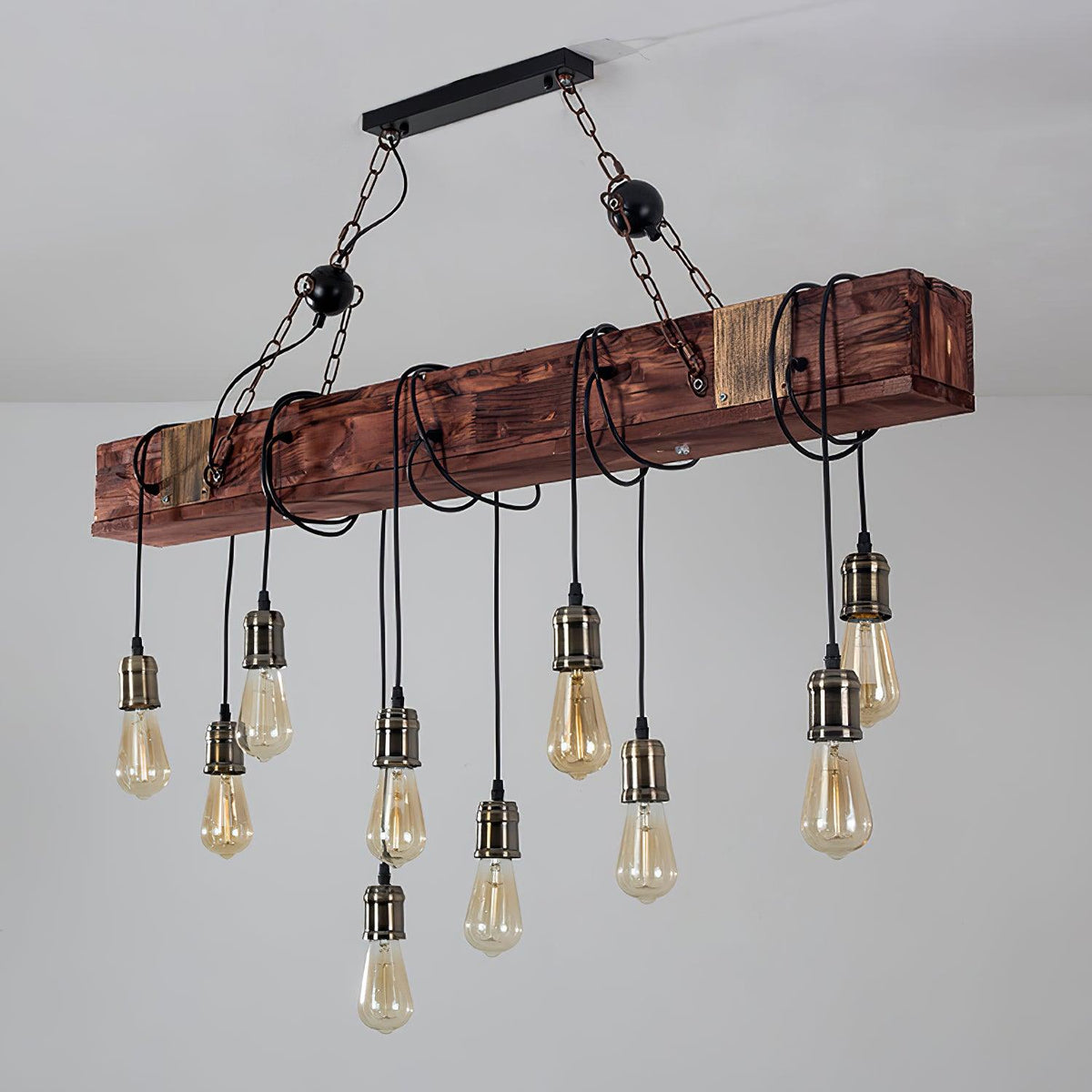 Lustra Chandelier Poutre en Bois Ampoule Edison Rustique - Neutralighting