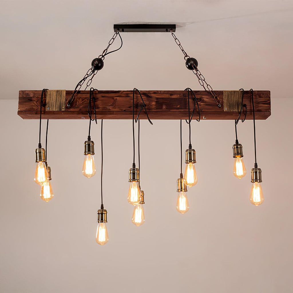 Lustra Chandelier Poutre en Bois Ampoule Edison Rustique - Neutralighting