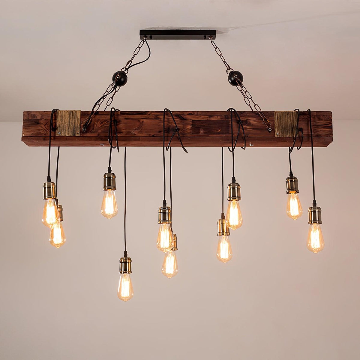 Lustra Chandelier Poutre en Bois Ampoule Edison Rustique - Neutralighting