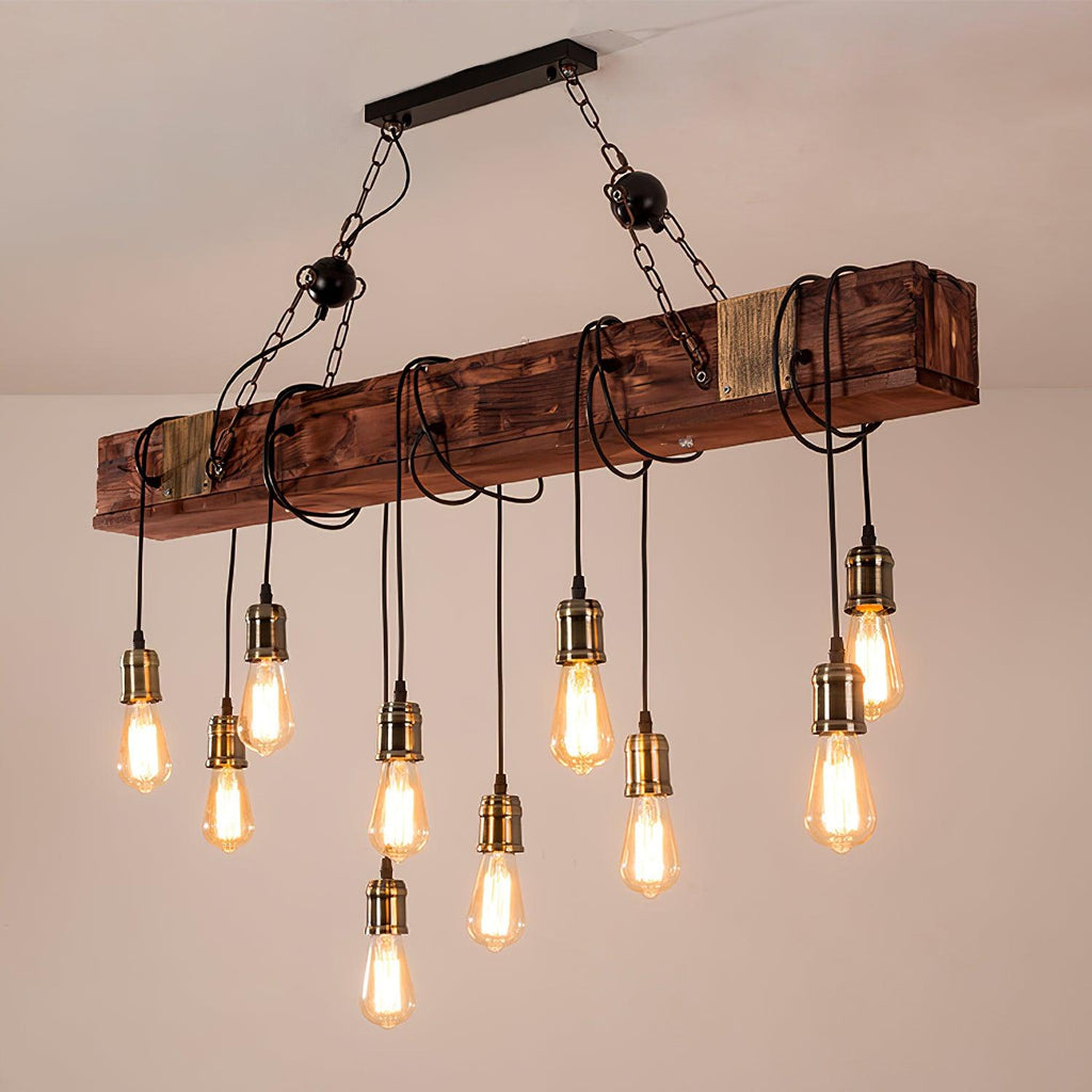 Lustra Chandelier Poutre en Bois Ampoule Edison Rustique - Neutralighting