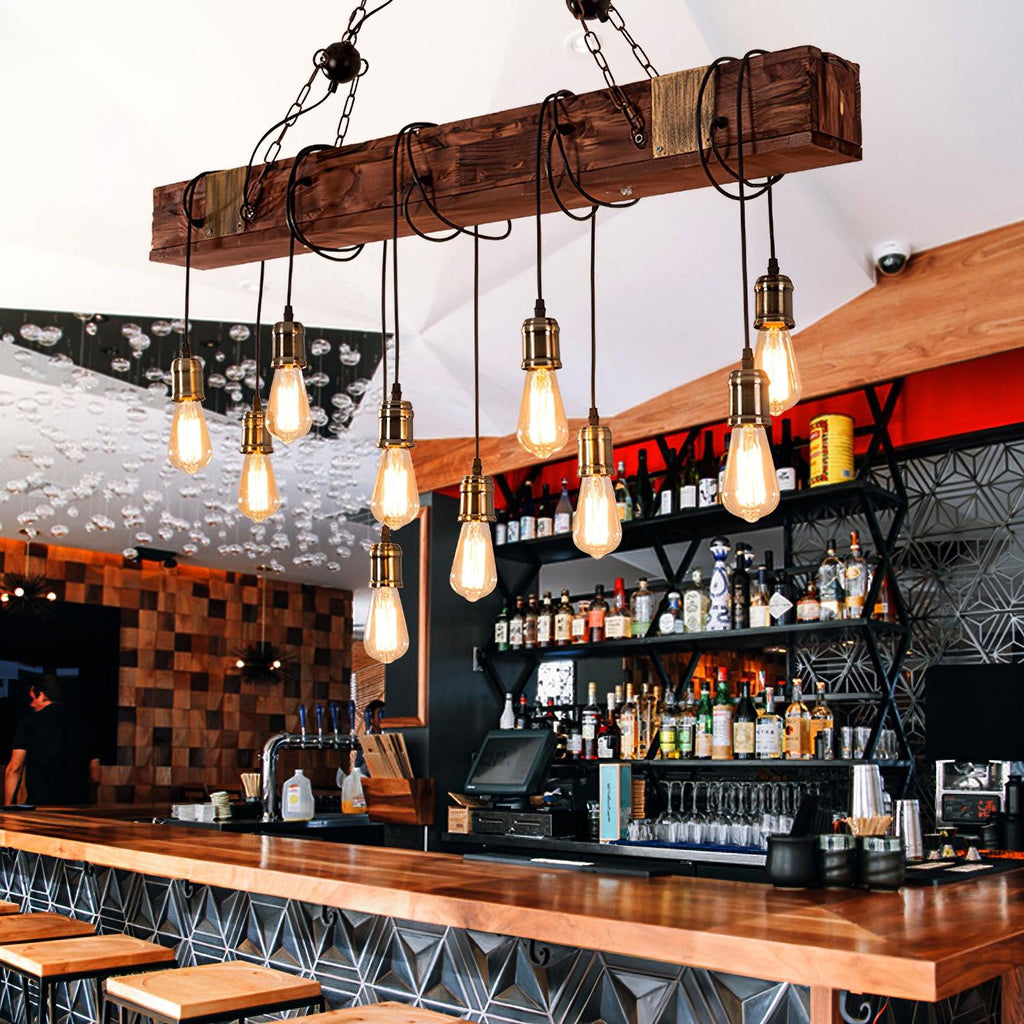 Lustra Chandelier Poutre en Bois Ampoule Edison Rustique - Neutralighting